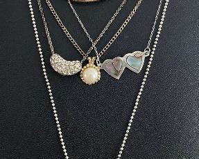 Silver & Gold Tone Necklace Lot - Robot - Faux Pearl - Rhinestones - (1) Sterling Silver Abalone Heart Mexico 