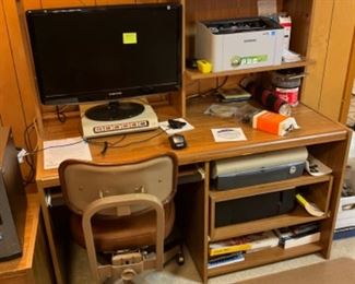 Living Room - desk with shelves, computer monitor & office supplies