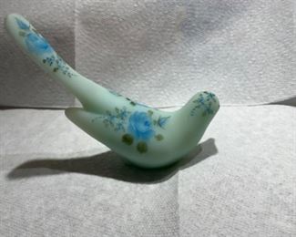 Fenton “Happiness Bird” with hand painted dogwoods