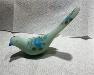 Fenton “Happiness Bird” with hand painted dogwoods