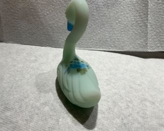 Fenton swan with hand painted dogwoods 