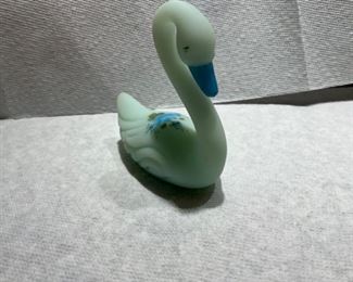 Fenton swan with hand painted dogwoods 
