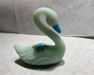 Fenton swan with hand painted dogwoods 