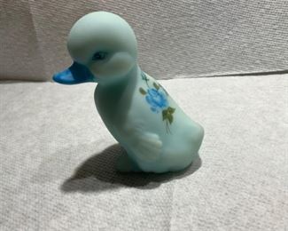 Fenton Duck with hand painted roses