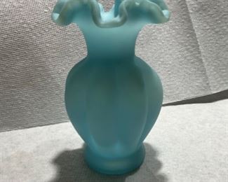 Fenton 6” vase with open weave crimped edge 