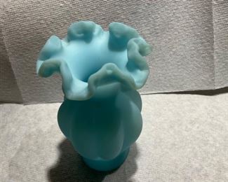 Fenton 6” vase with open weave crimped edge 