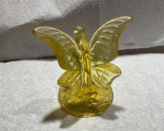 Fenton yellow or Sunglo butterfly  ring holder 