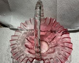 Fenton ruby opalescent handled basket 
