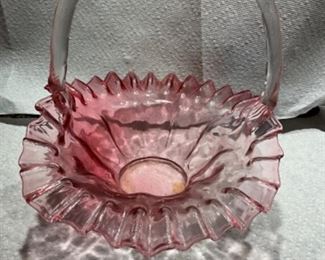 Fenton ruby opalescent handled basket 