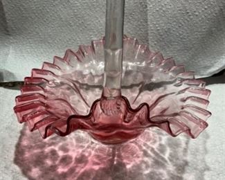 Fenton ruby opalescent handled basket 