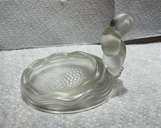 Fenton - rare - satin glass Penguin soap, jewelry, trinket, coin dish - 1940’s