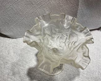 Fenton ruffle edge satin glass compote on stand