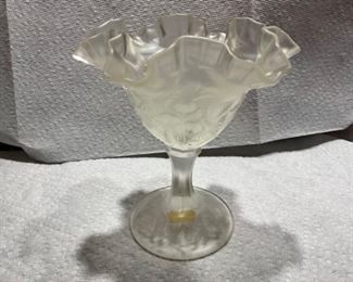 Fenton ruffle edge satin glass compote on stand