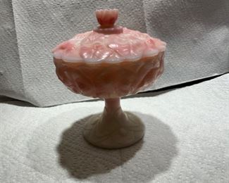 Fenton Rosealene pink stand candy dish