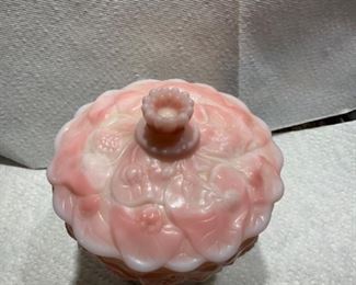 Fenton Rosealene pink stand candy dish - top