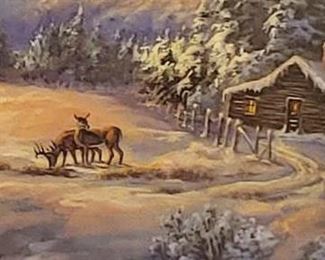 Framed Art Deer with Snow by Parkinson