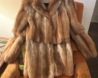 Fabulous red fox coat-size small with leather belt and pockets. 