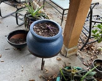Blue ceramic pot outdoor