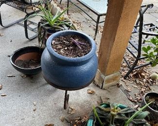 Blue ceramic pot outdoor