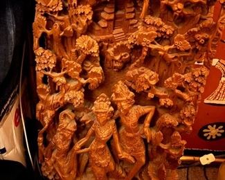 Indonesian wooden carved art: Measurements are 11 1/4" X 19"