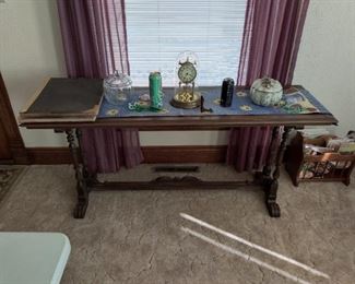 antique buffet table, vintage clock