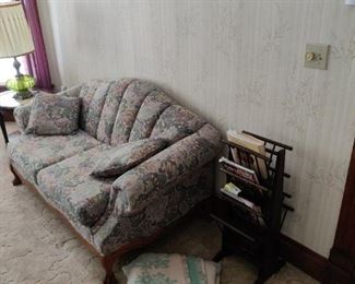 vintage love seat, vintage magazine rack