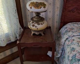 antique side table, Gone with the Wind style lamp