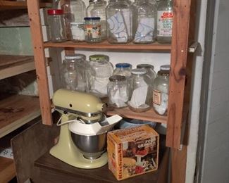 canning storage, vintage KitchenAid and attachments