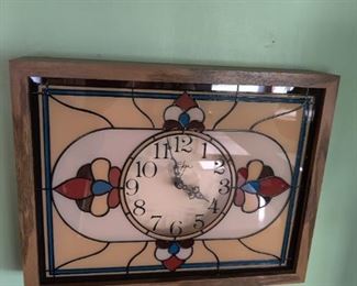 Elgin clock company vintage stained glass clock