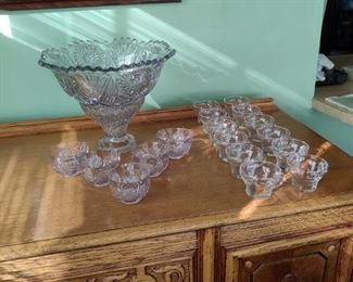 crystal punch bowl with 5 cups, separate punch cup set