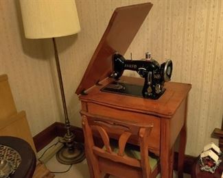 antique sewing machine table and chair