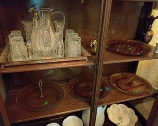 cut glass/crystal drink set, amber glass