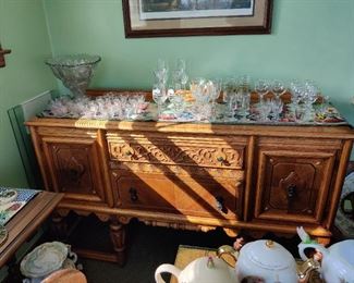 antique, crystal punch bowl, glass stemware
