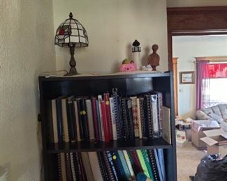 cookbooks, stained glass lamp, collectables