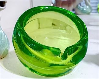 Viking Uranium glass Orb Ashtray
