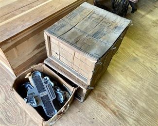 Crate full of enameled bed pans