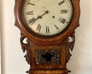 Antique American walnut drop dial inlaid wall clock