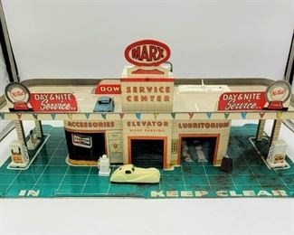 Marx 1950's Tin Litho Service Station Toy