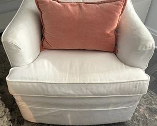 Pair of Canvas Slipcovered Swivel Chairs