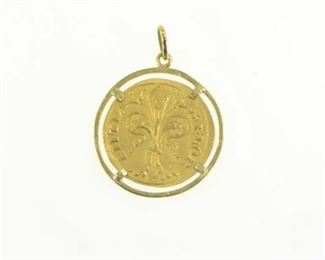 Genuine Italian Florin Gold Coin (1342-1382) Pendant Set in 18k 