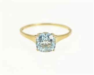 14k Cushion-Cut Blue Topaz & Diamond Ring