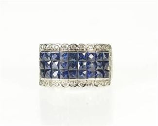18k Princess-Cut Sapphire & Diamond Ring