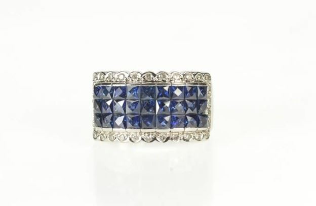 18k Princess-Cut Sapphire & Diamond Ring