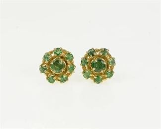 14k Natural Emerald Stud Halo Earrings
