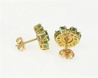 14k Natural Emerald Halo Stud Earrings