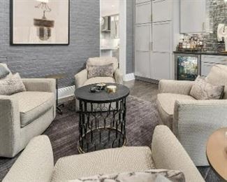 Crate & Barrel Swivel Chairs & Arteriors Side Tables