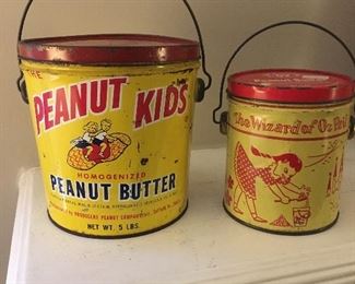 $60 - Vintage peanut butter metal tin buckets with original lids and handles