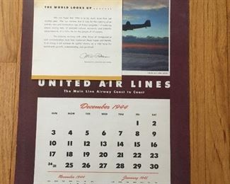 $125 -  Hard to find world war two calendar from United Airlines
