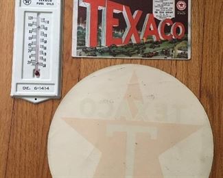 $75 - 1930-50 Texaco collection-1940 pump decal unused,1940’s thermometer, 1930 blotter 