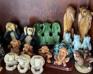 Speak, See, Hear No Evil Monkey figure sets in assorted materials 